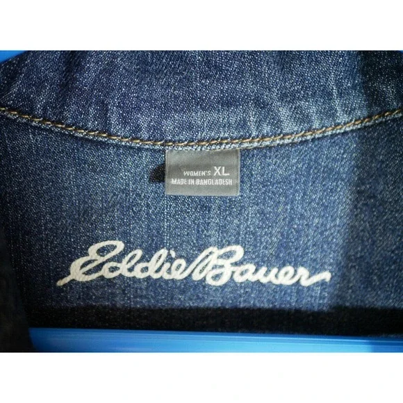 Eddie Bauer Denim Jean Jacket Patches Women XL Biker Bike Week Bands Beer - Picture 13 of 16